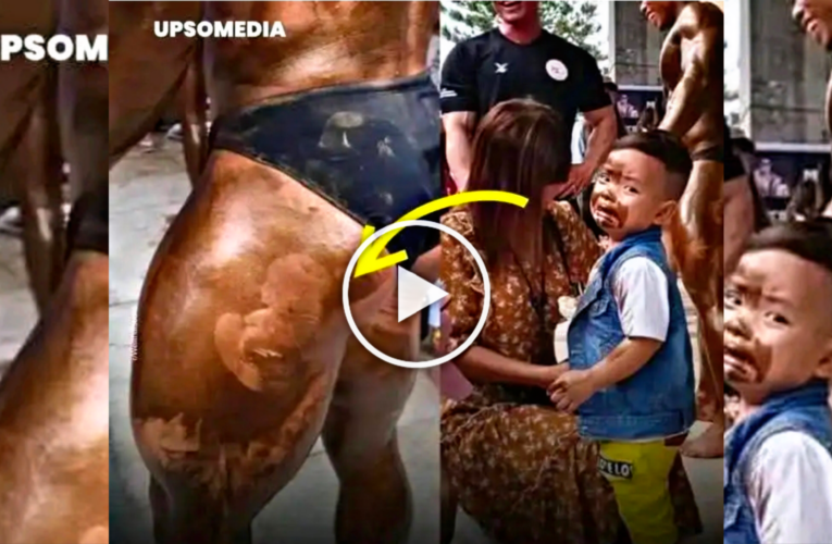 LITTLE BOY CRASHES INTO BODYBUILDER AND LEAVES HIS FACE PRINTED ON HIS LEG